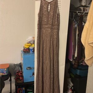 Morgan & Co. Sequin Maxi Dress in Brown